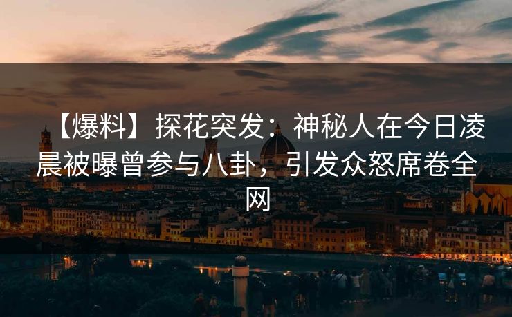 【爆料】探花突发：神秘人在今日凌晨被曝曾参与八卦，引发众怒席卷全网