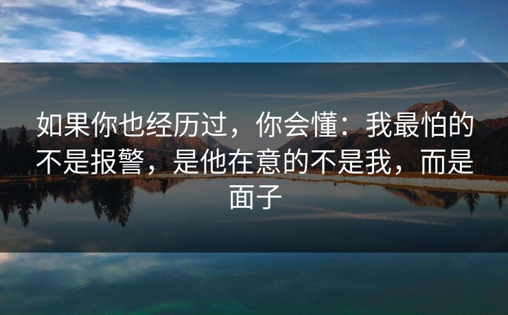 如果你也经历过，你会懂：我最怕的不是报警，是他在意的不是我，而是面子